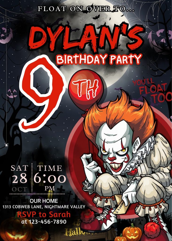 Fantastic Pennywise Halloween Birthday Invitation Template