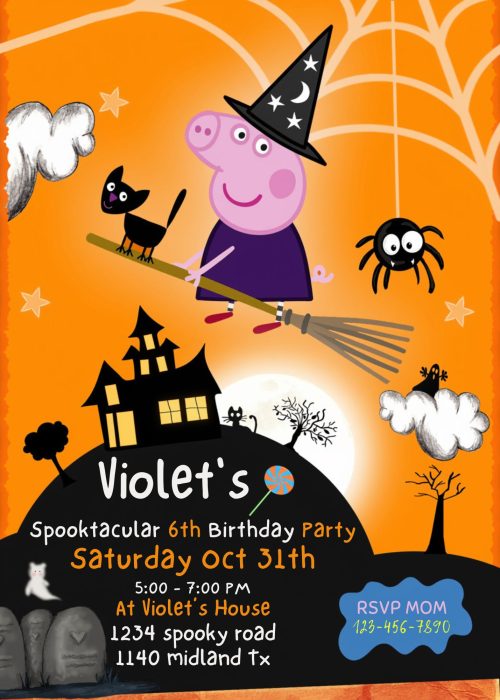 Fantastic Peppa Pig Halloween Birthday Invitation Template