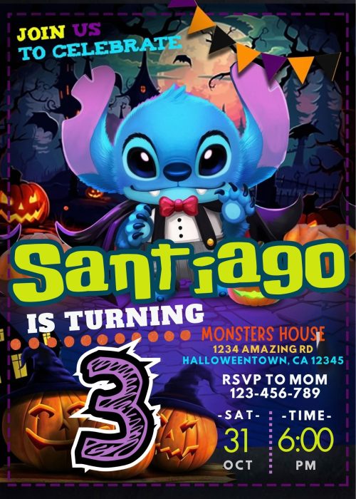 Amazing Stitch Halloween Birthday Invitation Template