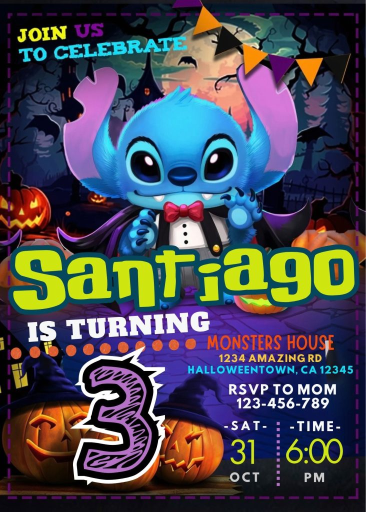 Amazing Stitch Halloween Birthday Invitation Template